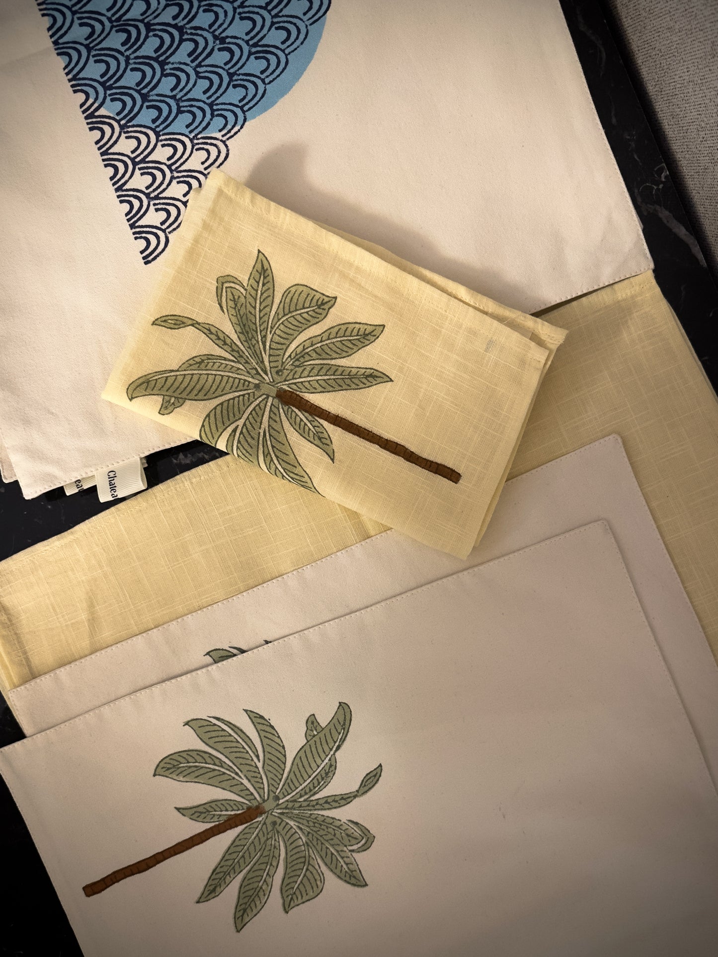 Palm Block-Printed Table Mat Set – Set of 6